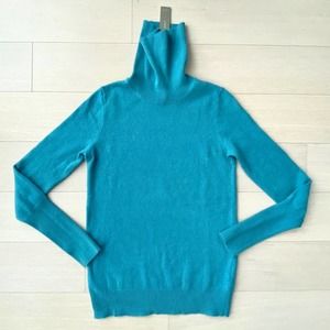 J.Crew Blue Cashmere Wool Blend Turtleneck XXS 2XS Petite Friendly Long Sleeves